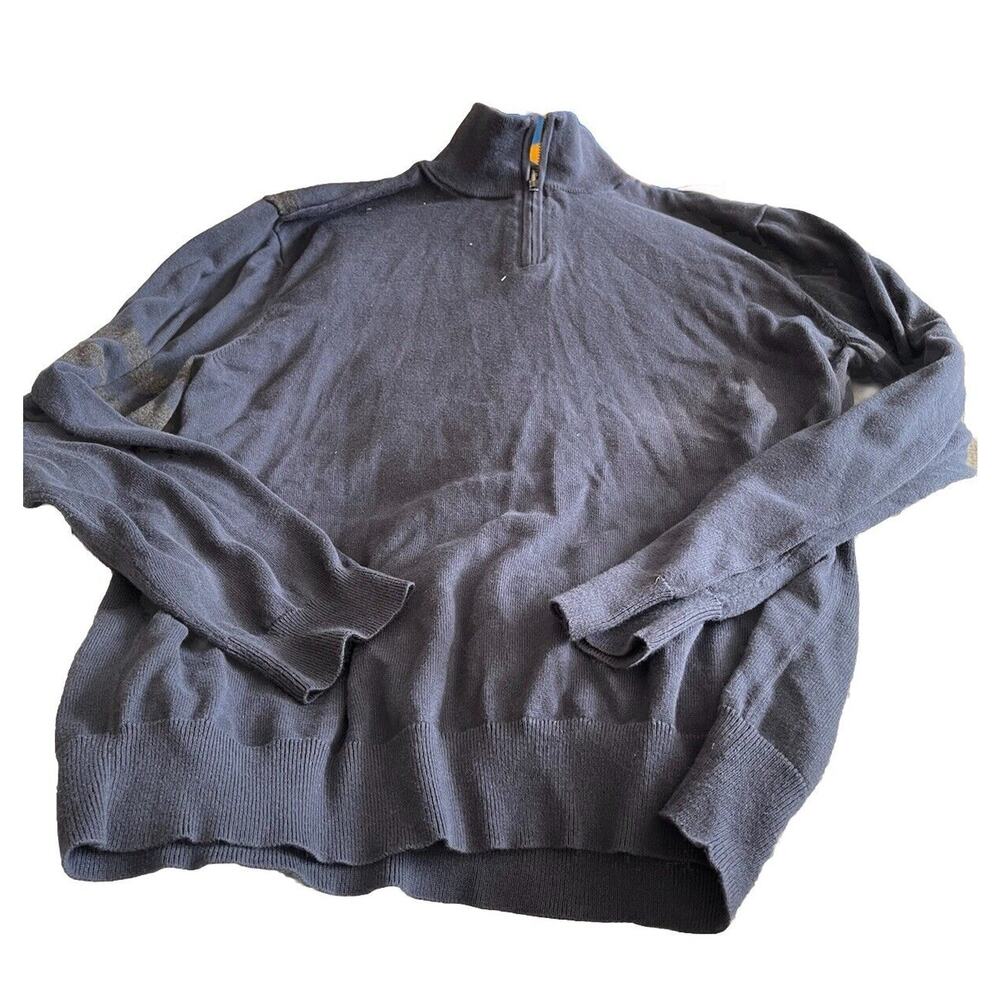 Old Rye Mens Grey Navy Blue XL 3/4 Quarter Zip Sweater 100%cotton Golf